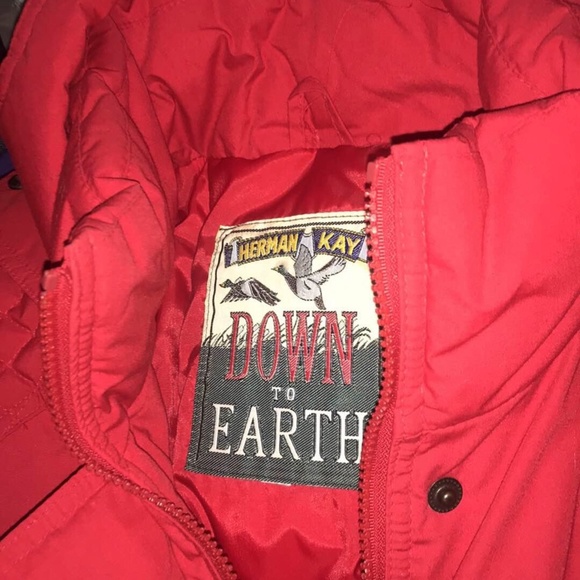 Herman Kay “Down To Earth” Red Vintage Down Puffer Parka coat 90’s - Picture 2 of 2